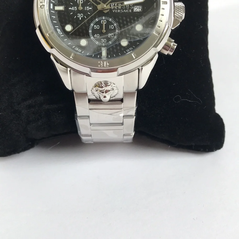 Versace Stainless Steel Chronograph Watch - Black Dial